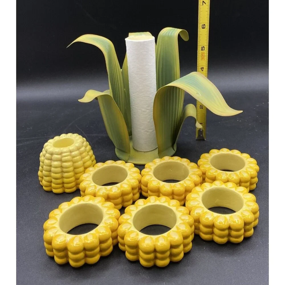 Yellow Corn On The Cob 6 Napkin Rings Candle Holder Napkin Holder Set Vintage